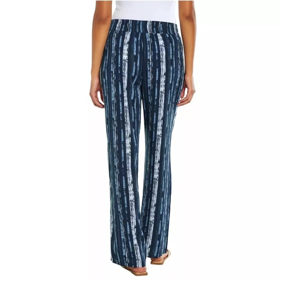 Three Dots Women's Navy Striped Elastic Pull On Pant with Pockets Medium NWOT - Picture 3 of 7